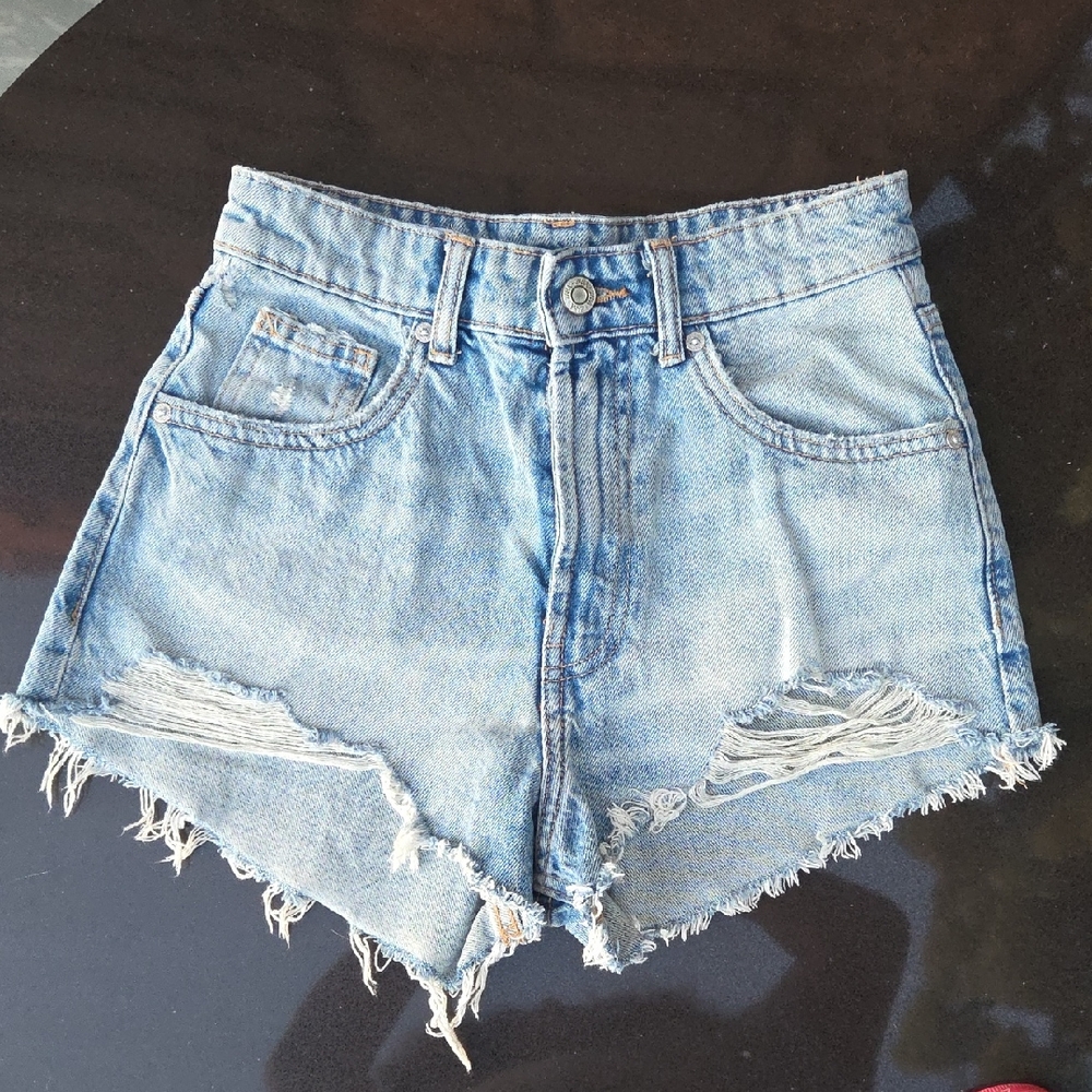 Zara Distressed Denim Blue Shorts